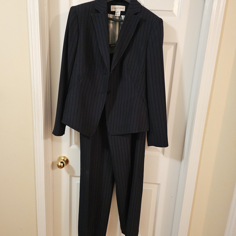 Jones New York Dark Blue Striped Suit